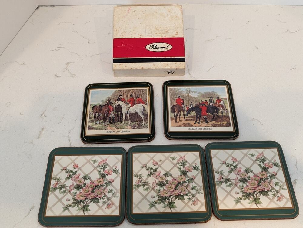 Pimpernel 5 Coasters In Box English Hunting Trellis Floral Made In England